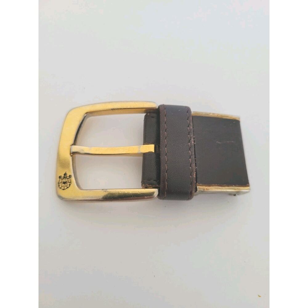 Unbranded Brown Leather Gold Metal Belt Buckle Replacement Logo Slim Vintage